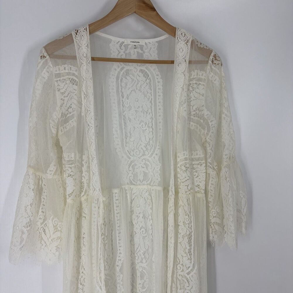 Maurices Romantic Lace Duster XS Kimono Cover Up White Festival Boho Cottagecore - Picture 2 of 9